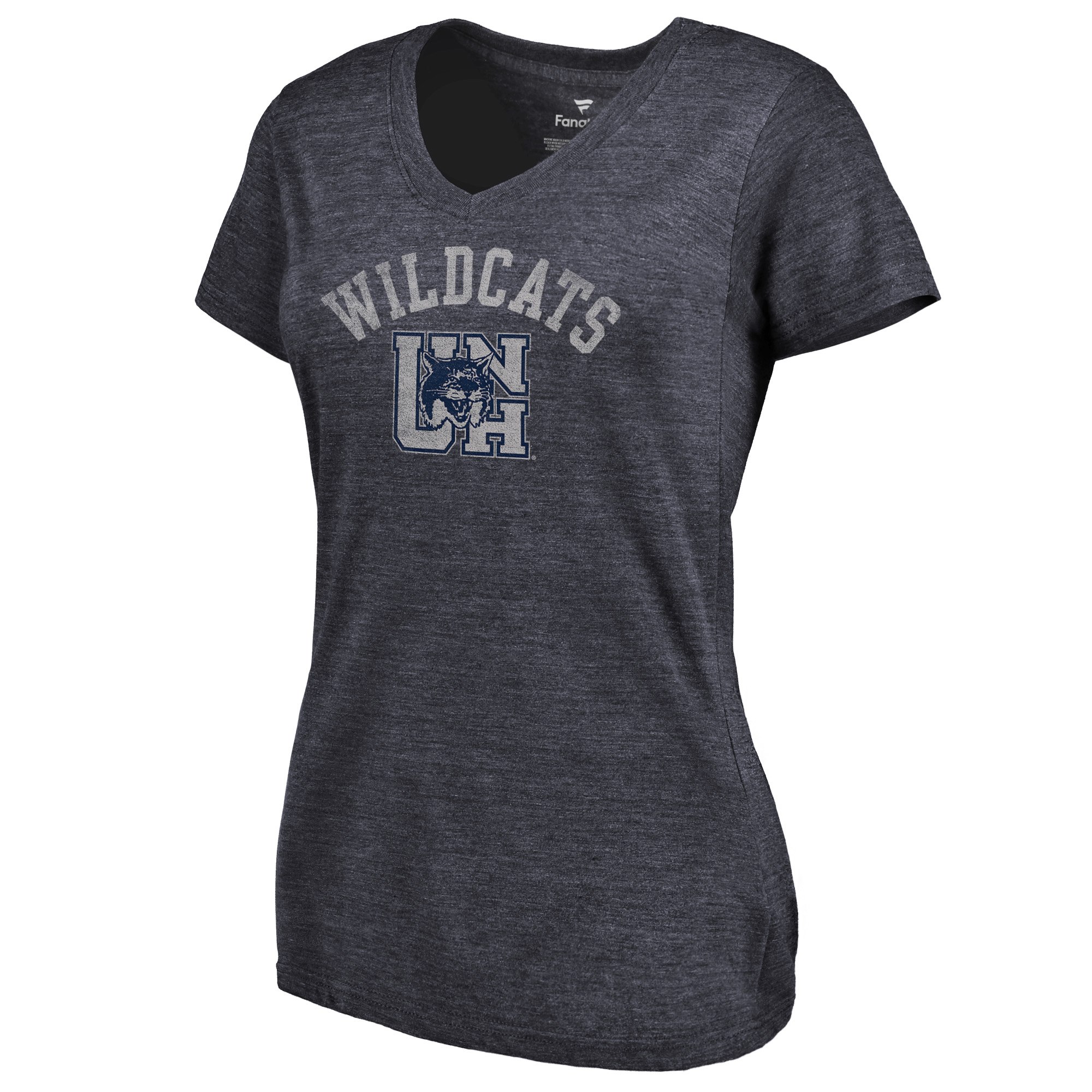 2020 NCAA Fanatics Branded New Hampshire Wildcats Women Navy Vault Arch over Logo TriBlend VNeck TShirt